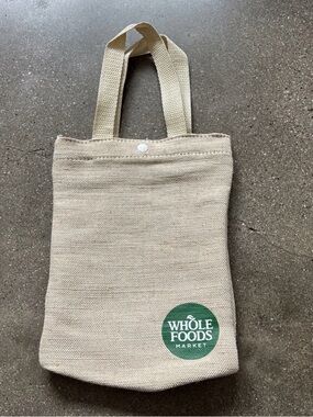 Mini Whole Foods Market Beige Canvas Tote with Green Logo 7 x 9 in